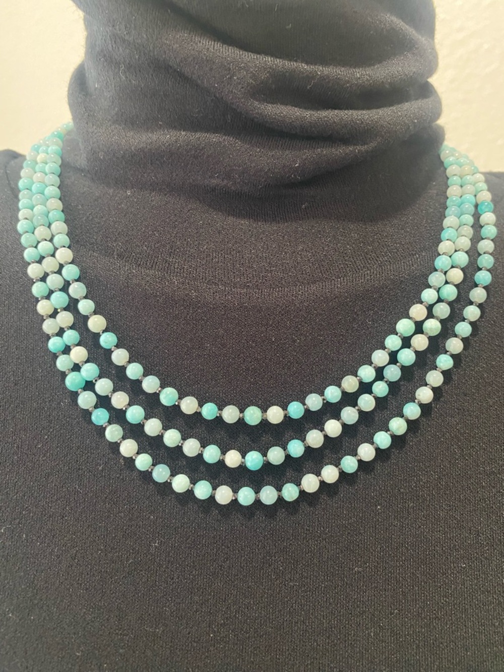 Jay King Three-Strand Silver & Turquoise Aqua and Seafoam Bead Necklace